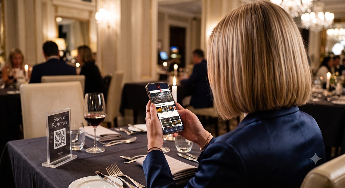 Restoranda masadan QR kod okutarak dijital menüye erişim